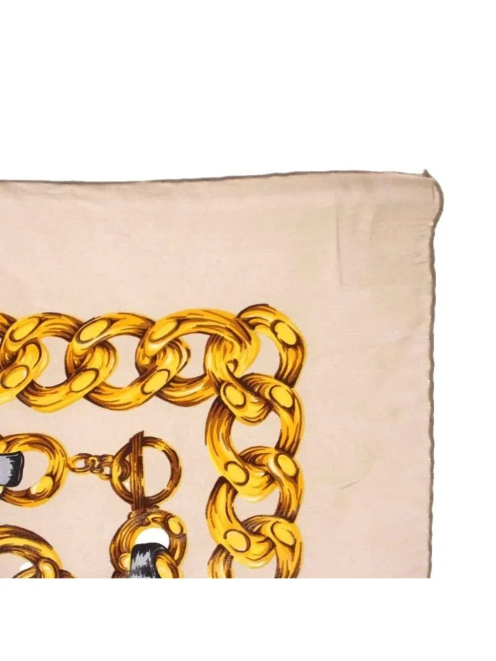 Chanel Large Scarf Shawl CC Logo Chain All Over Print Beige Yellow Black